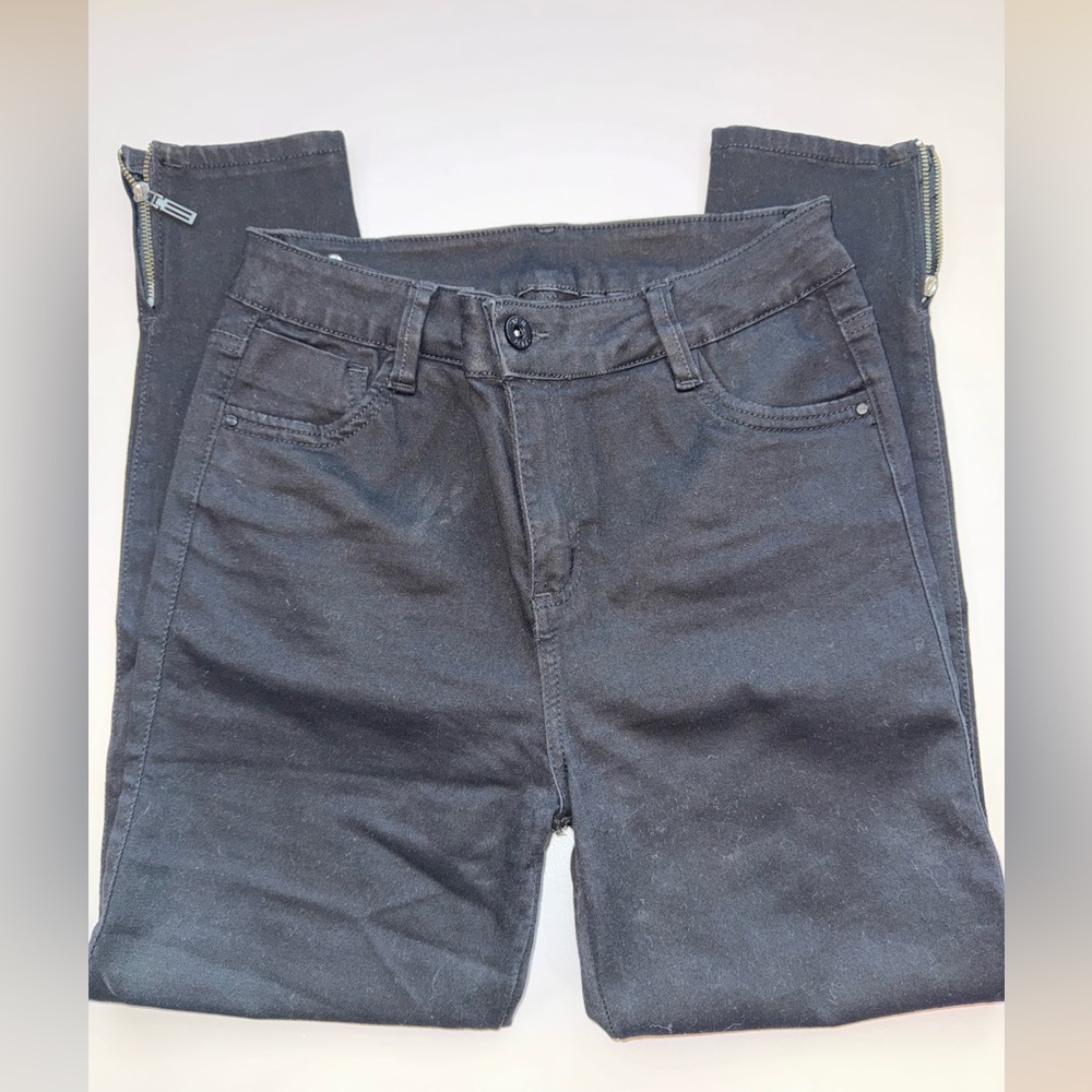 Colombian Black Skinny Zip-Hem Jeans